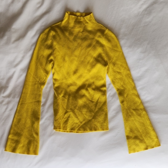 Anthropologie Maeve Arlowe Bell Sleeve XXS Yellow Long Sleeve Turtleneck Sweater - Picture 4 of 9